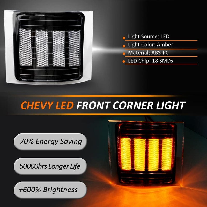 Best View Side Marker Turn Signal Lights LED Corner Light Assembly, Chrome Housing Clear Lens for Chevy C/K C10 Pickup Truck 1500 2500 3500 1994-1998 Silverado Tahoe, Dynamic Amber, Pack of 4 - Image 2